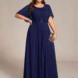 ever ASPYN|Robe de soirée trapèze à manches courtes et appliques plissées
