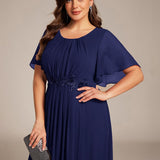 ever ASPYN|Robe de soirée trapèze à manches courtes et appliques plissées