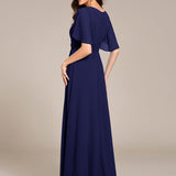 ever ASPYN|Robe de soirée trapèze à manches courtes et appliques plissées