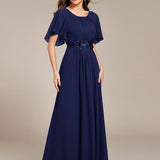 ever ASPYN|Robe de soirée trapèze à manches courtes et appliques plissées
