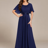 ever ASPYN|Robe de soirée trapèze à manches courtes et appliques plissées
