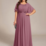 ever ASPYN|Robe de soirée trapèze à manches courtes et appliques plissées