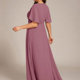 ever ASPYN|Robe de soirée trapèze à manches courtes et appliques plissées