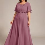 ever ASPYN|Robe de soirée trapèze à manches courtes et appliques plissées