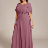 ever ASPYN|Robe de soirée trapèze à manches courtes et appliques plissées