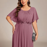 ever ASPYN|Robe de soirée trapèze à manches courtes et appliques plissées