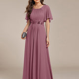 ever ASPYN|Robe de soirée trapèze à manches courtes et appliques plissées