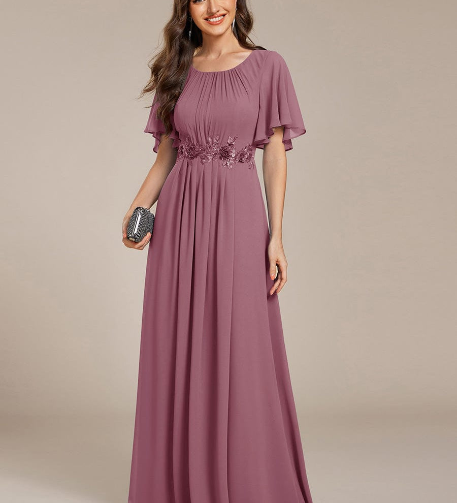 ever ASPYN|Robe de soirée trapèze à manches courtes et appliques plissées