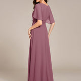 ever ASPYN|Robe de soirée trapèze à manches courtes et appliques plissées