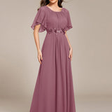 ever ASPYN|Robe de soirée trapèze à manches courtes et appliques plissées