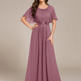 ever ASPYN|Robe de soirée trapèze à manches courtes et appliques plissées
