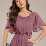 ever ASPYN|Robe de soirée trapèze à manches courtes et appliques plissées