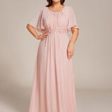 ever ASPYN|Robe de soirée trapèze à manches courtes et appliques plissées