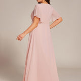 ever ASPYN|Robe de soirée trapèze à manches courtes et appliques plissées