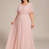ever ASPYN|Robe de soirée trapèze à manches courtes et appliques plissées