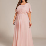ever ASPYN|Robe de soirée trapèze à manches courtes et appliques plissées