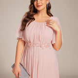 ever ASPYN|Robe de soirée trapèze à manches courtes et appliques plissées