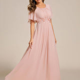 ever ASPYN|Robe de soirée trapèze à manches courtes et appliques plissées