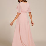 ever ASPYN|Robe de soirée trapèze à manches courtes et appliques plissées