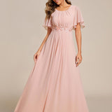 ever ASPYN|Robe de soirée trapèze à manches courtes et appliques plissées