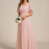 ever ASPYN|Robe de soirée trapèze à manches courtes et appliques plissées