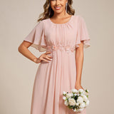 ever ASPYN|Robe de soirée trapèze à manches courtes et appliques plissées