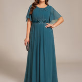 ever ASPYN|Robe de soirée trapèze à manches courtes et appliques plissées