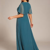 ever ASPYN|Robe de soirée trapèze à manches courtes et appliques plissées