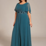 ever ASPYN|Robe de soirée trapèze à manches courtes et appliques plissées