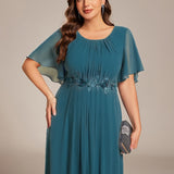 ever ASPYN|Robe de soirée trapèze à manches courtes et appliques plissées