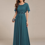 ever ASPYN|Robe de soirée trapèze à manches courtes et appliques plissées