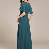 ever ASPYN|Robe de soirée trapèze à manches courtes et appliques plissées