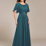 ever ASPYN|Robe de soirée trapèze à manches courtes et appliques plissées