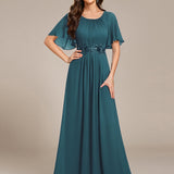 ever ASPYN|Robe de soirée trapèze à manches courtes et appliques plissées