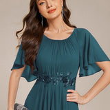 ever ASPYN|Robe de soirée trapèze à manches courtes et appliques plissées