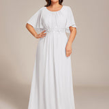 ever ASPYN|Robe de soirée trapèze à manches courtes et appliques plissées