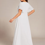ever ASPYN|Robe de soirée trapèze à manches courtes et appliques plissées