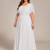 ever ASPYN|Robe de soirée trapèze à manches courtes et appliques plissées
