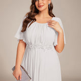 ever ASPYN|Robe de soirée trapèze à manches courtes et appliques plissées