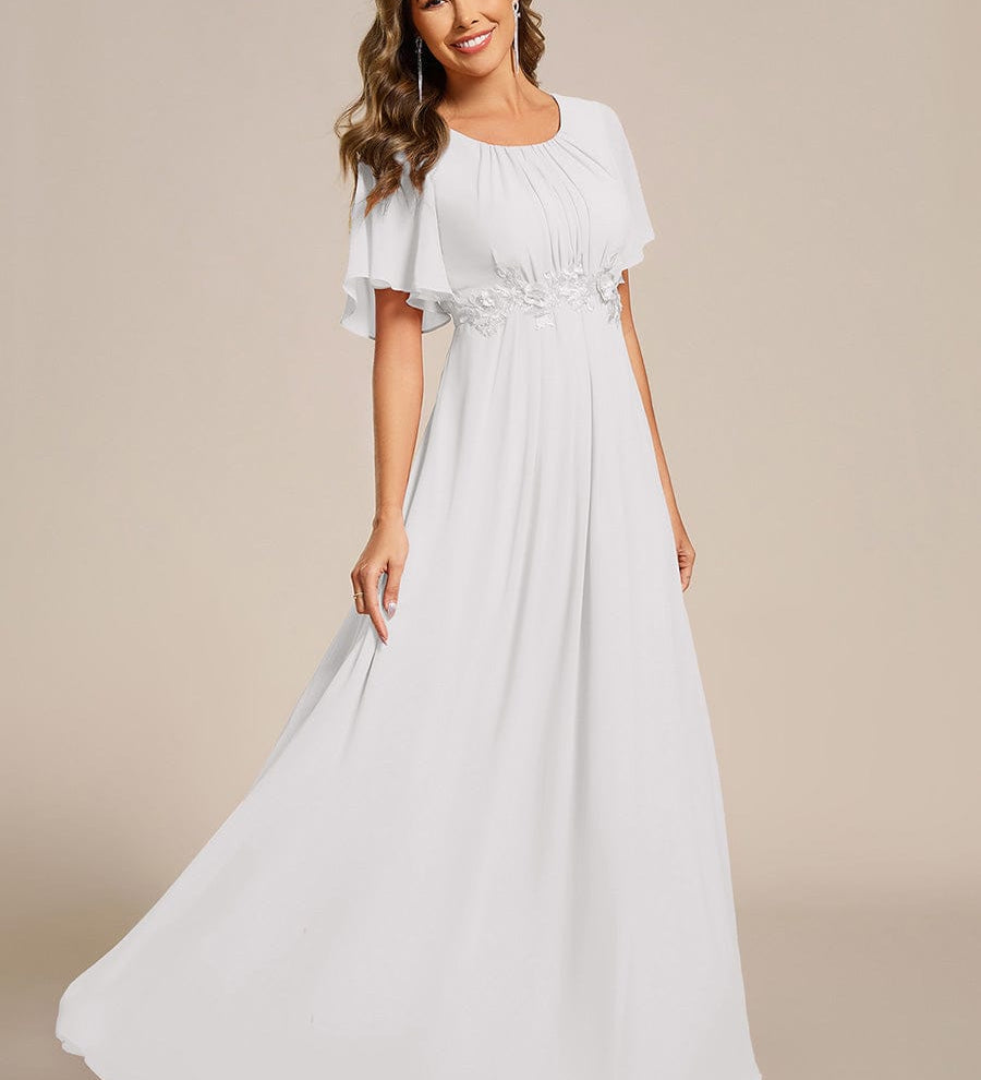 ever ASPYN|Robe de soirée trapèze à manches courtes et appliques plissées