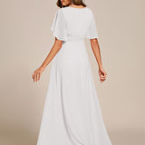 ever ASPYN|Robe de soirée trapèze à manches courtes et appliques plissées