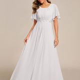 ever ASPYN|Robe de soirée trapèze à manches courtes et appliques plissées