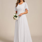 ever ASPYN|Robe de soirée trapèze à manches courtes et appliques plissées