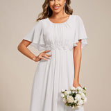 ever ASPYN|Robe de soirée trapèze à manches courtes et appliques plissées
