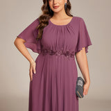 ever ASPYN|Robe de soirée trapèze à manches courtes et appliques plissées