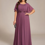 ever ASPYN|Robe de soirée trapèze à manches courtes et appliques plissées