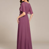 ever ASPYN|Robe de soirée trapèze à manches courtes et appliques plissées