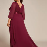 ever OLIVIA|Robe de soirée trapèze taille empire en mousseline à manches longues