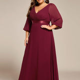 ever OLIVIA|Robe de soirée trapèze taille empire en mousseline à manches longues