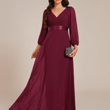 ever OLIVIA|Robe de soirée trapèze taille empire en mousseline à manches longues
